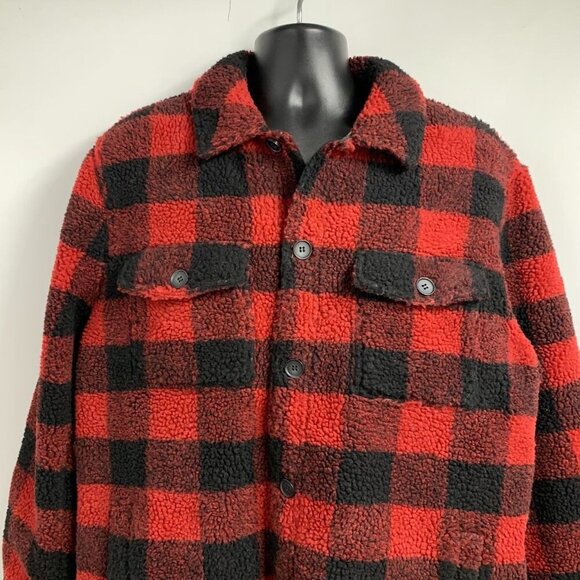 Lucky Brand Men's Buffalo Check Faux Shearling Shirt Jacket Size L - Picture 3 of 12
